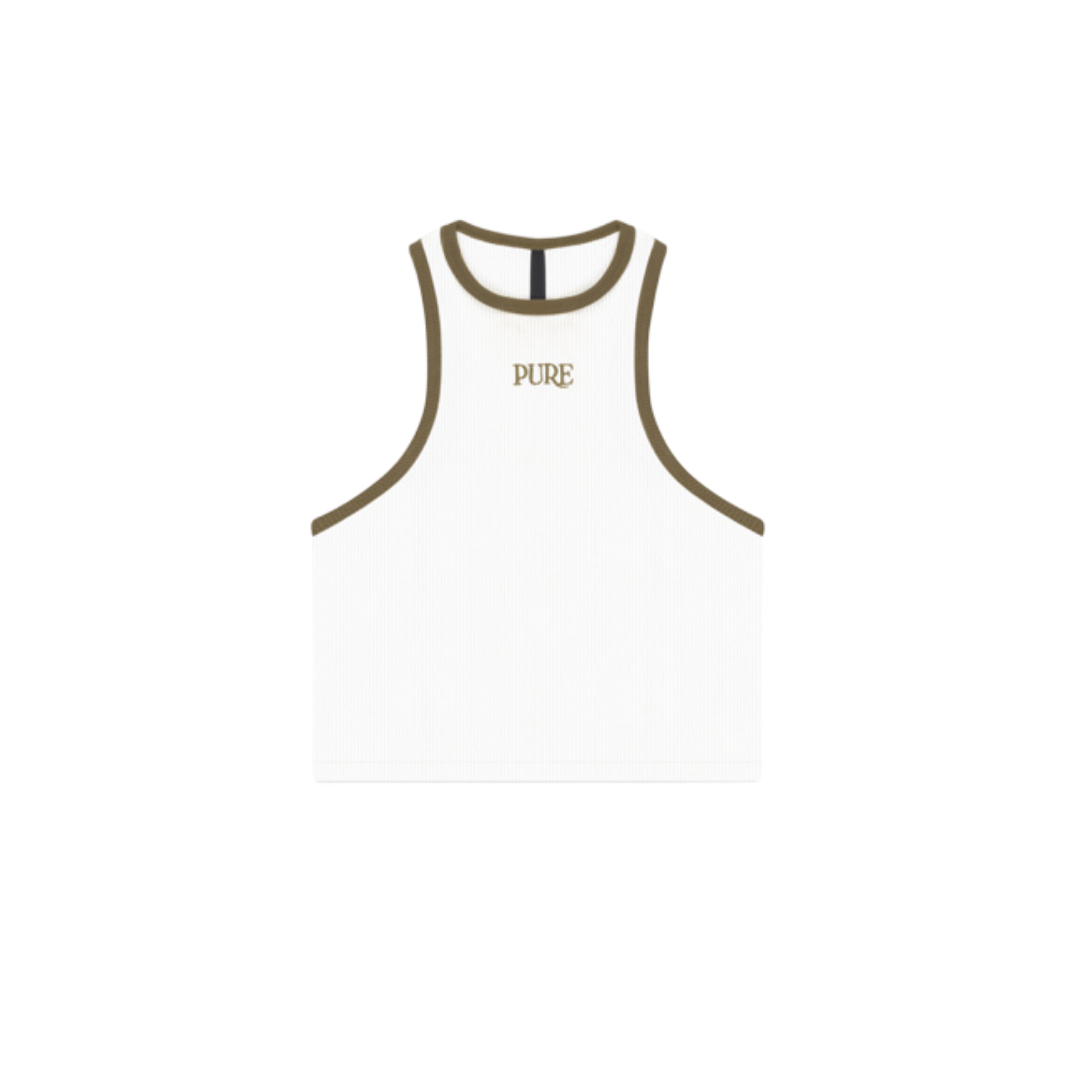 PURE CROP TOP - WHITE/BROWN