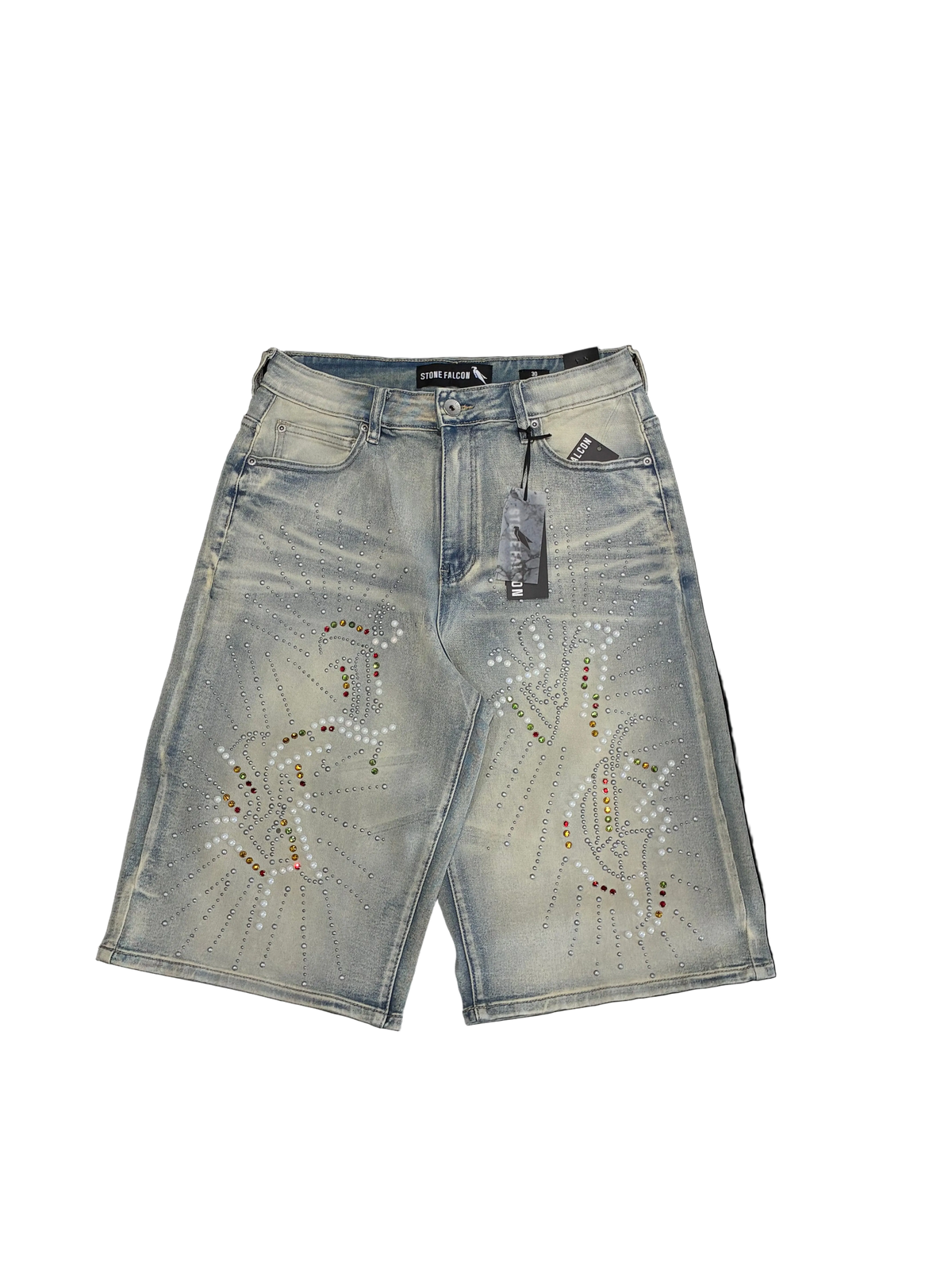 RHINESTONE JORTS - BAGGY LIGHT BLUE