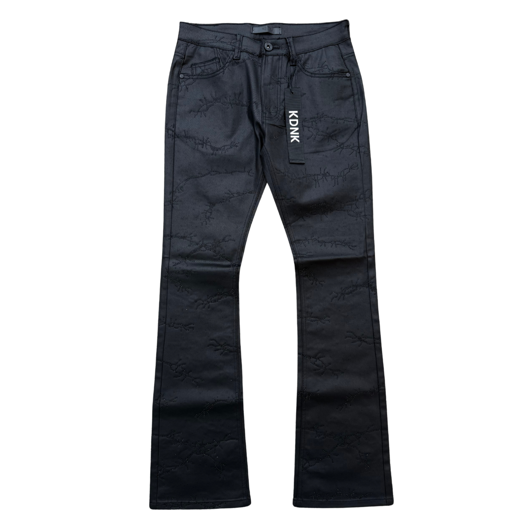 KDNK RHINESTONE WAX PANTS - BLACK