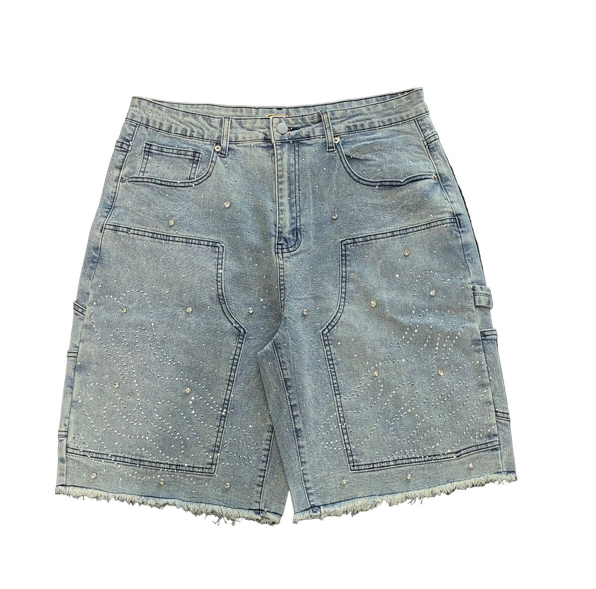 RHINESTONE JORTS - WASHED LIGHT BLUE