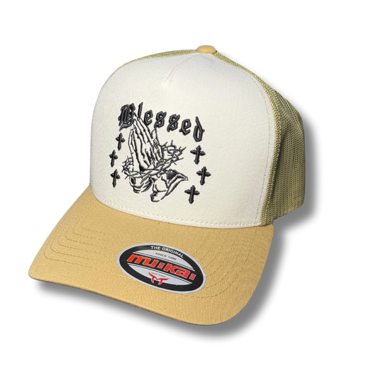BLESSED TRUCKER HAT - WHITE/KHA