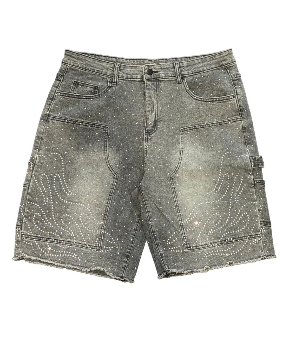 RHINESTONE JORTS - WASHED GREY