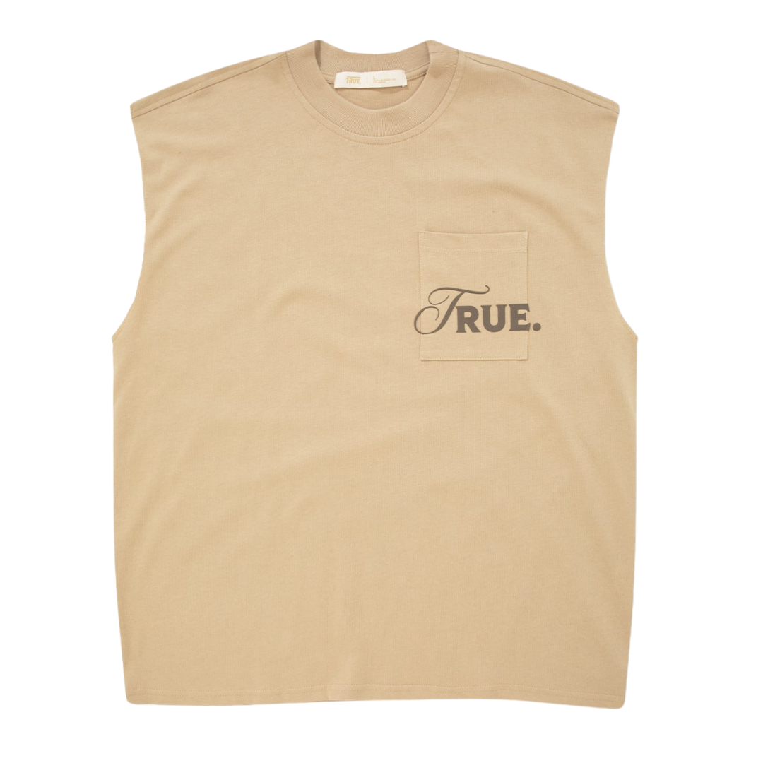 TRUE CARING SLEEVELESS TEE - SAND