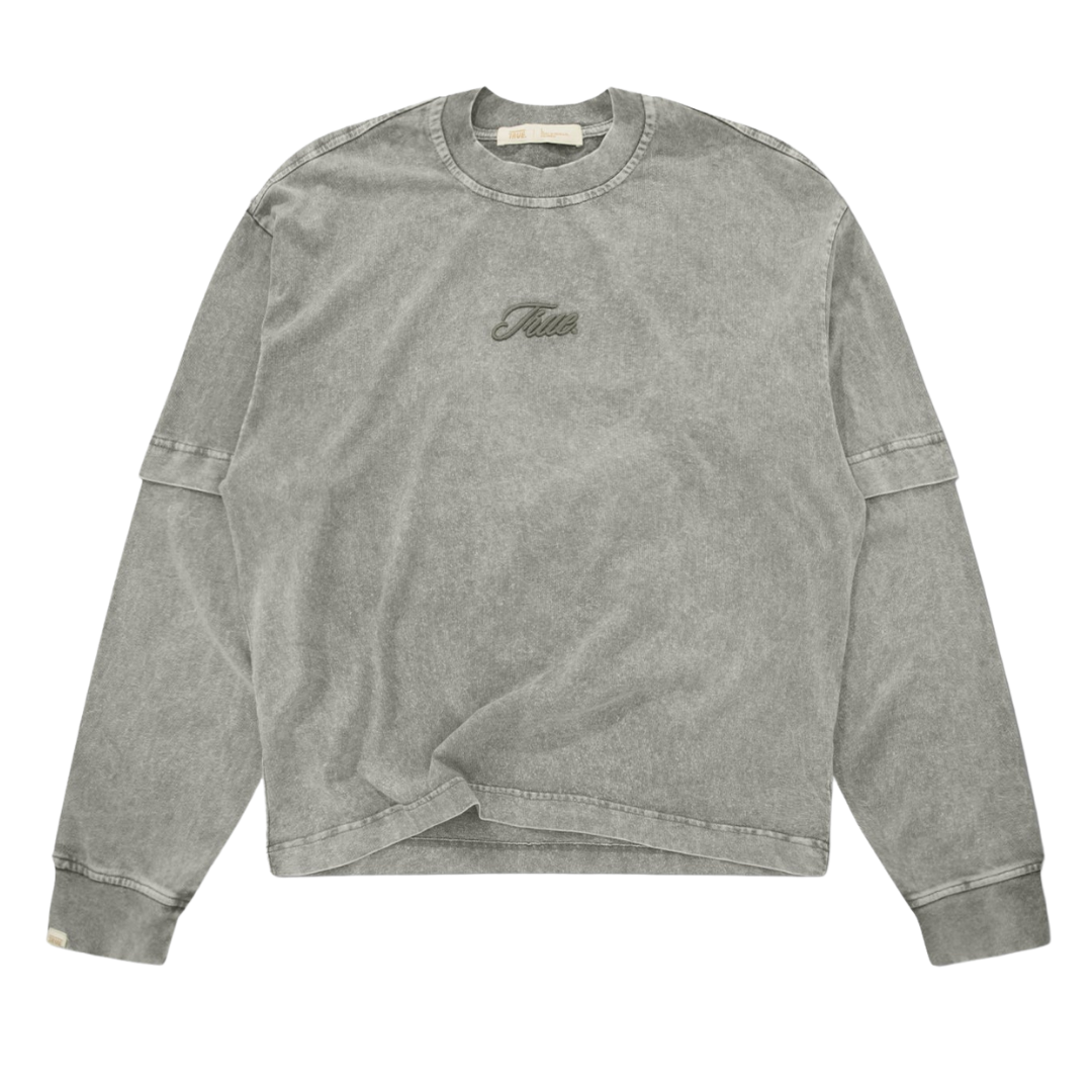 TRUE WASHED DOUBLE SLEEVE TEE - GRAY