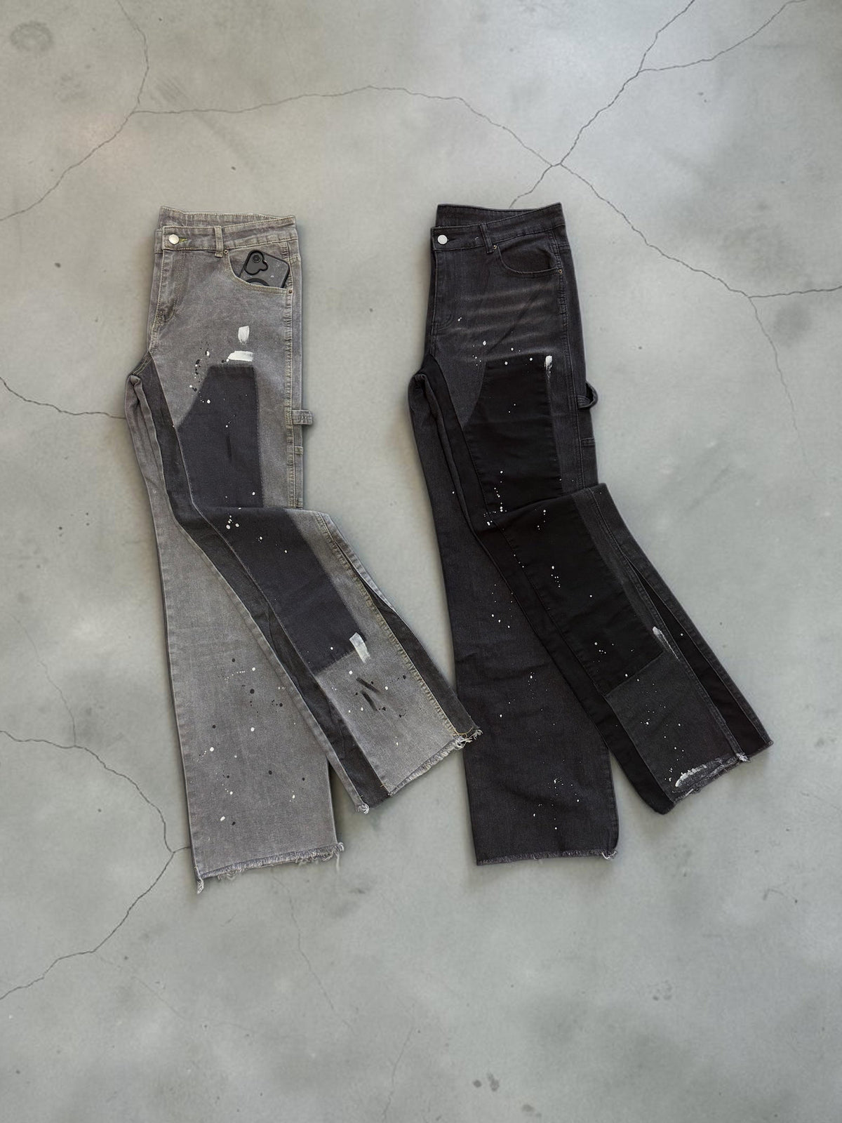 VISION PAINTED FLARE JEANS - BLACK